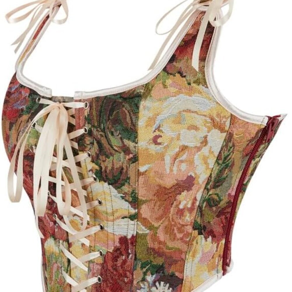 Womens Vintage Grommet Lace Up Tie Front Corset